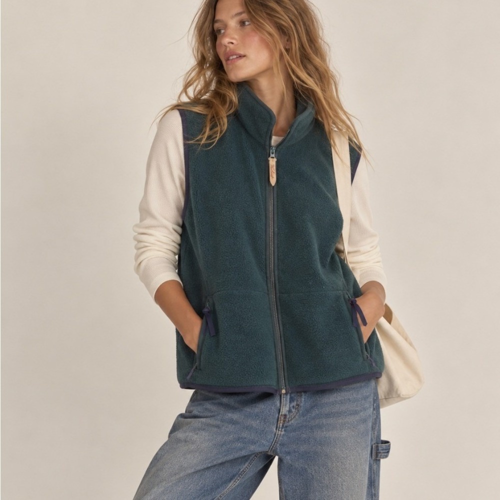 Woolrich Fleece Vest Full Zip XL Forest Green Outdoor Gorpcore Layering Cabin